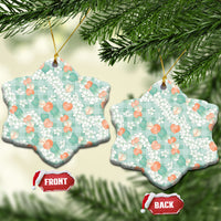 Anthurium Plumeria Lei Pastel Ceramic Ornament Teal Hawaiian Splendid Palaka LT01 Snow Flake Teal - Polynesian Pride