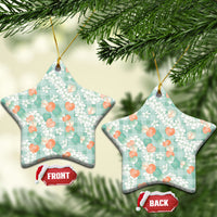 Anthurium Plumeria Lei Pastel Ceramic Ornament Teal Hawaiian Splendid Palaka LT01 Star Teal - Polynesian Pride