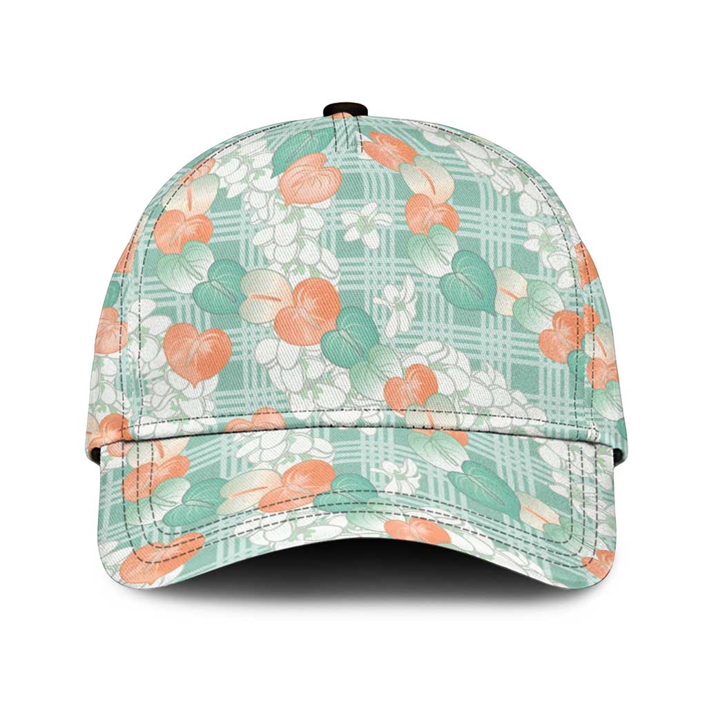 Anthurium Plumeria Lei Pastel Classic Cap Teal Hawaiian Splendid Palaka LT01 Universal Fit Teal - Polynesian Pride