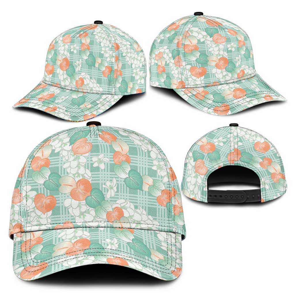 Anthurium Plumeria Lei Pastel Classic Cap Teal Hawaiian Splendid Palaka LT01 - Polynesian Pride