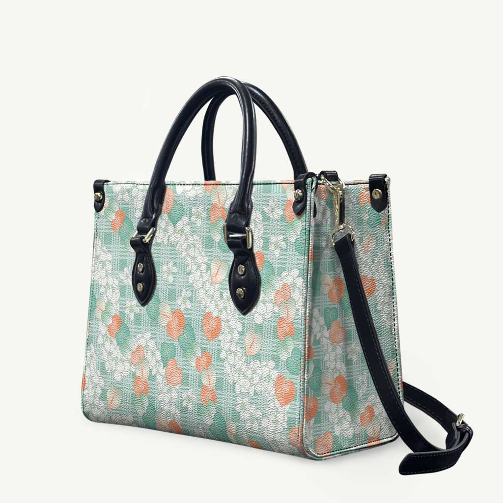 Anthurium Plumeria Lei Pastel Leather Bag Teal Hawaiian Splendid Palaka LT01 Teal - Polynesian Pride