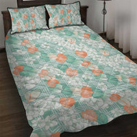 Anthurium Plumeria Lei Pastel Quilt Bed Set Teal Hawaiian Splendid Palaka LT01 Teal - Polynesian Pride