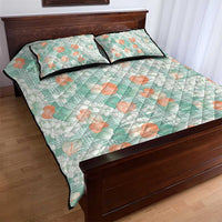 Anthurium Plumeria Lei Pastel Quilt Bed Set Teal Hawaiian Splendid Palaka LT01 - Polynesian Pride
