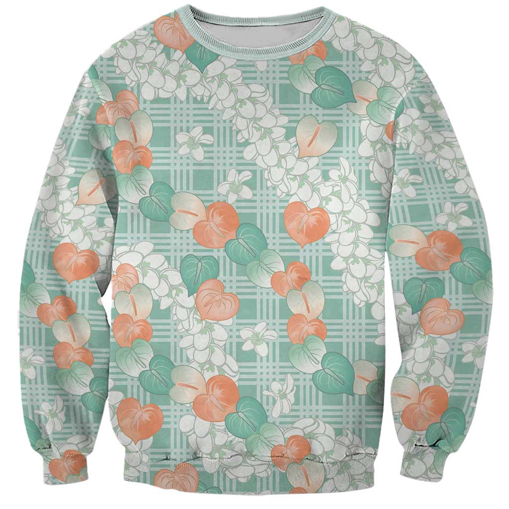 Anthurium Plumeria Lei Pastel Sweatshirt Teal Hawaiian Splendid Palaka LT01 Unisex Teal - Polynesian Pride