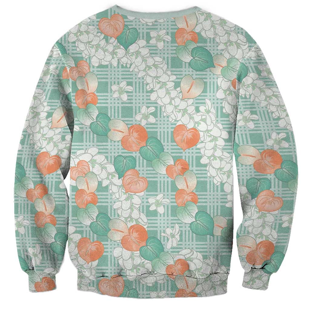 Anthurium Plumeria Lei Pastel Sweatshirt Teal Hawaiian Splendid Palaka LT01 - Polynesian Pride