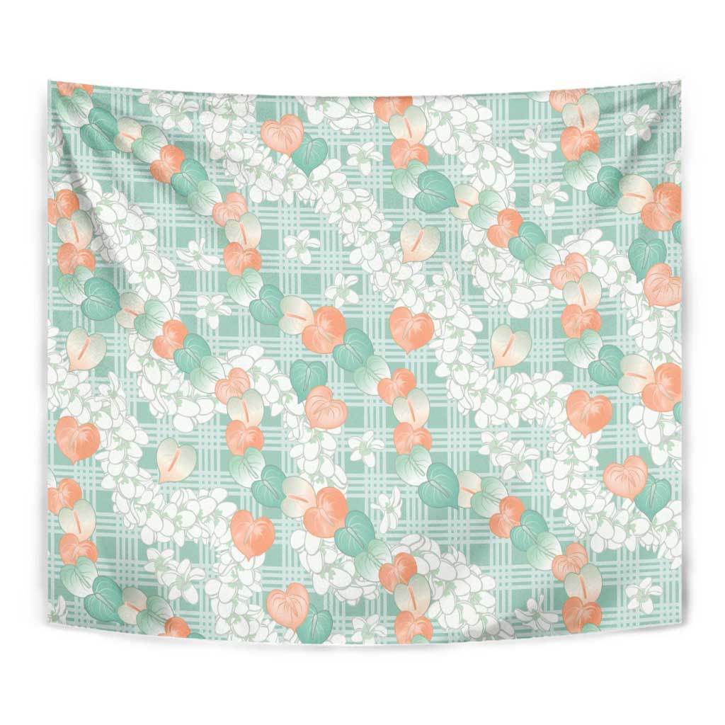 Anthurium Plumeria Lei Pastel Tapestry Teal Hawaiian Splendid Palaka LT01 - Polynesian Pride