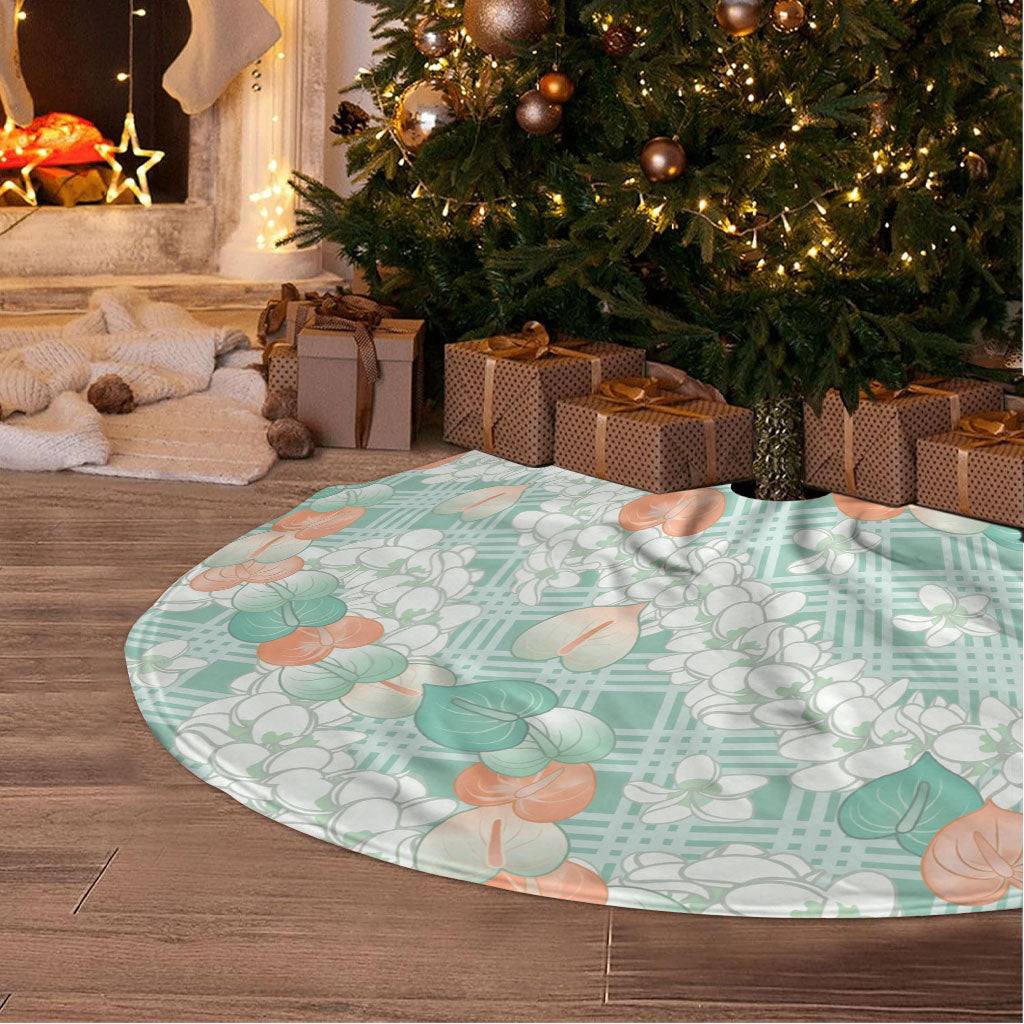 Anthurium Plumeria Lei Pastel Tree Skirt Teal Hawaiian Splendid Palaka LT01 - Polynesian Pride