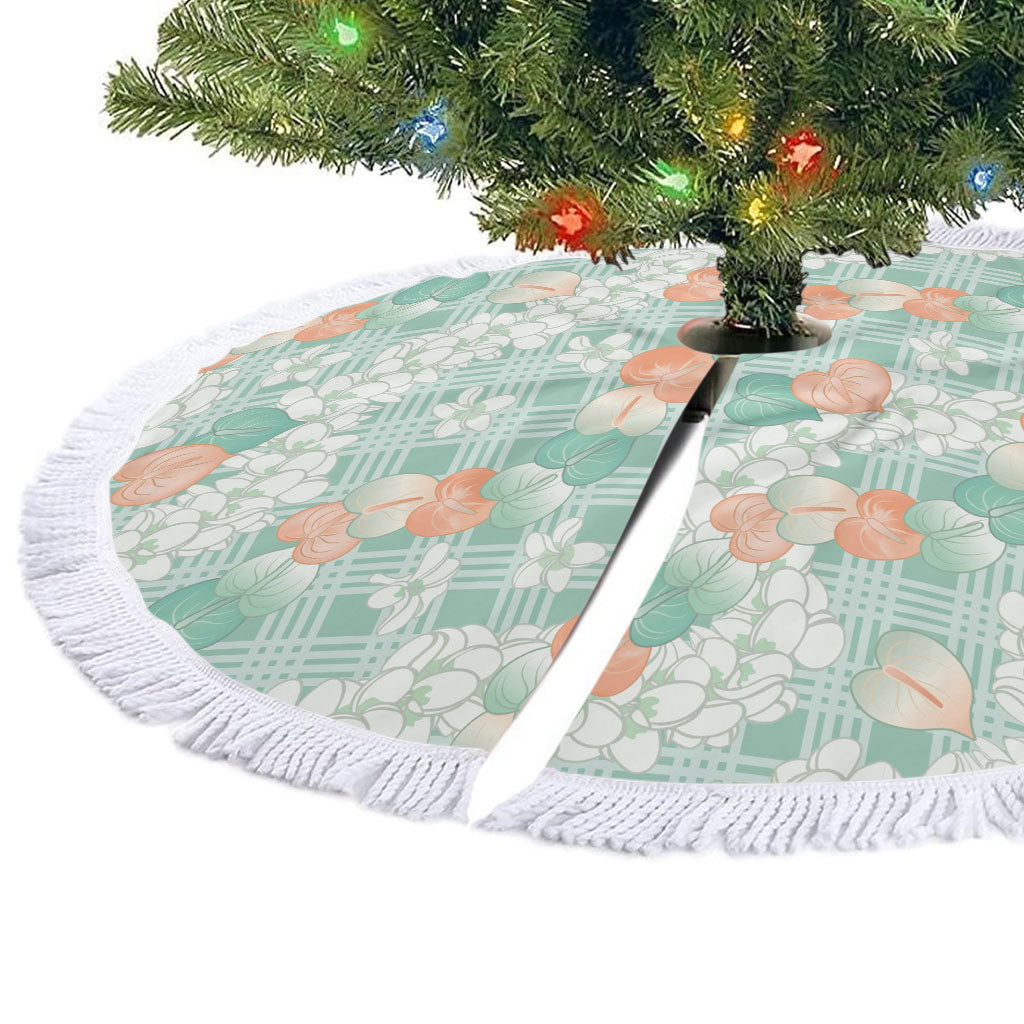 Anthurium Plumeria Lei Pastel Tree Skirt Teal Hawaiian Splendid Palaka LT01 - Polynesian Pride