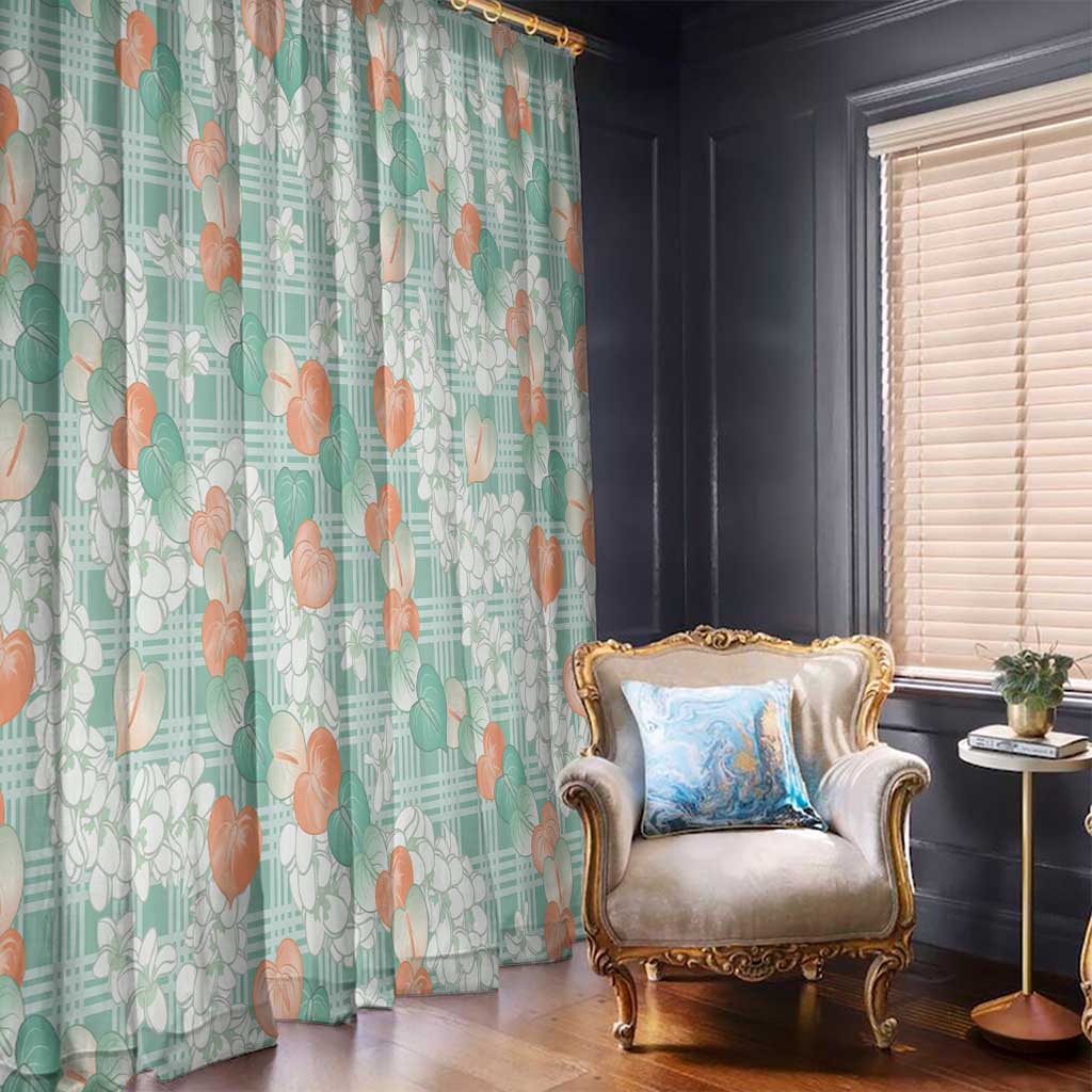 Anthurium Plumeria Lei Pastel Window Curtain Teal Hawaiian Splendid Palaka LT01 - Polynesian Pride