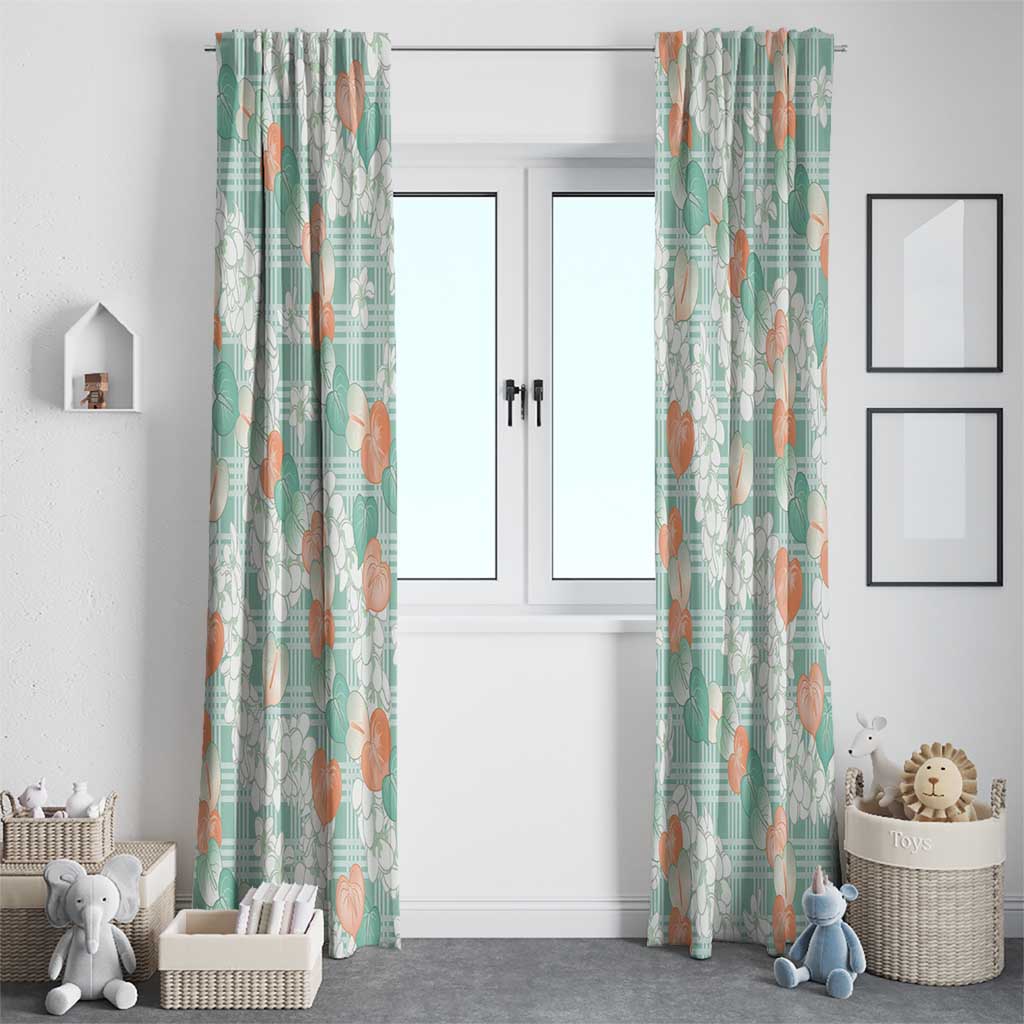 Anthurium Plumeria Lei Pastel Window Curtain Teal Hawaiian Splendid Palaka LT01 - Polynesian Pride