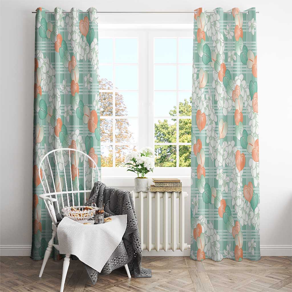 Anthurium Plumeria Lei Pastel Window Curtain Teal Hawaiian Splendid Palaka LT01 - Polynesian Pride