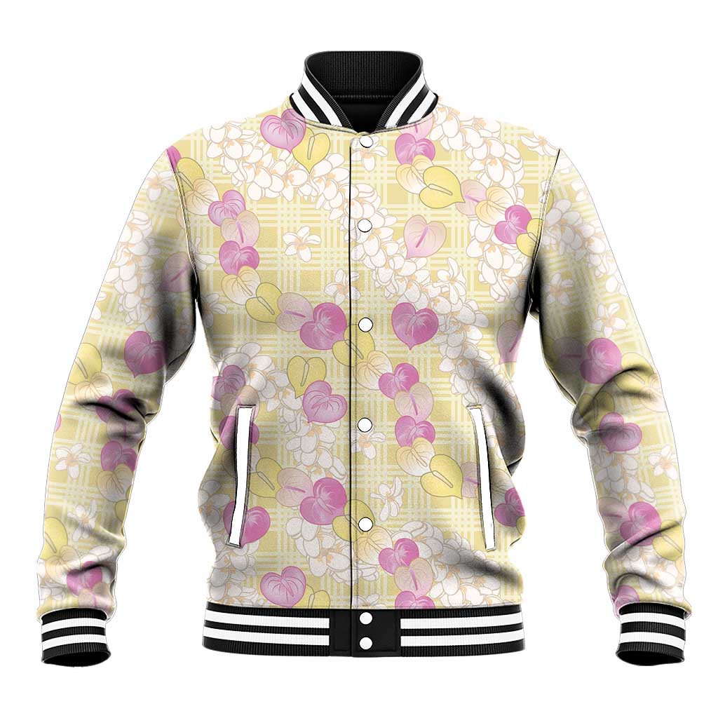 Anthurium Plumeria Lei Pastel Baseball Jacket Yellow Hawaiian Splendid Palaka LT01 Unisex Yellow - Polynesian Pride