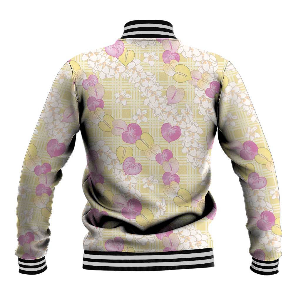 Anthurium Plumeria Lei Pastel Baseball Jacket Yellow Hawaiian Splendid Palaka LT01 - Polynesian Pride