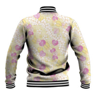 Anthurium Plumeria Lei Pastel Baseball Jacket Yellow Hawaiian Splendid Palaka LT01 - Polynesian Pride
