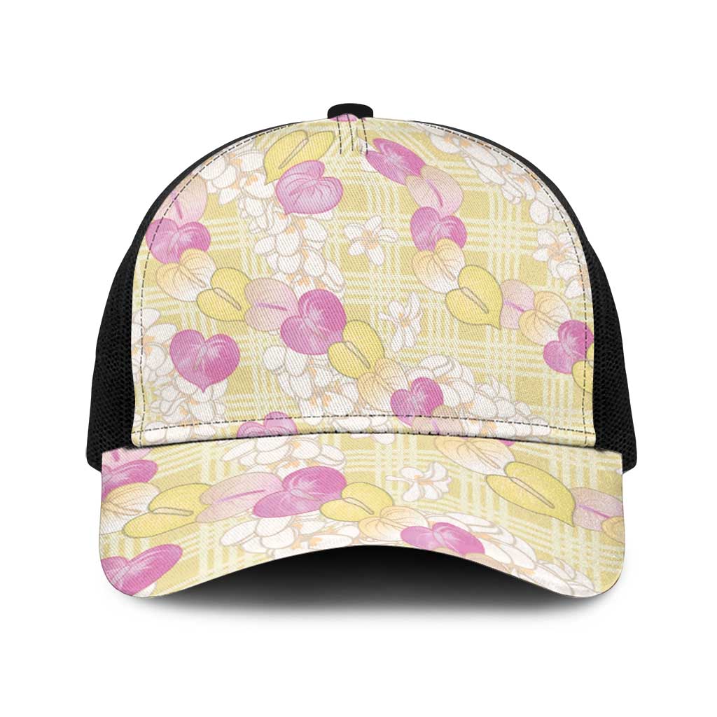 Anthurium Plumeria Lei Pastel Baseball Net Cap Yellow Hawaiian Splendid Palaka LT01 One Size Black Yellow - Polynesian Pride