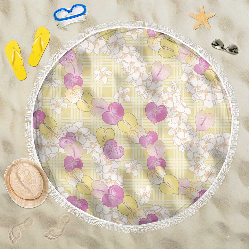 Anthurium Plumeria Lei Pastel Beach Blanket Yellow Hawaiian Splendid Palaka LT01 One Size 150cm Yellow - Polynesian Pride