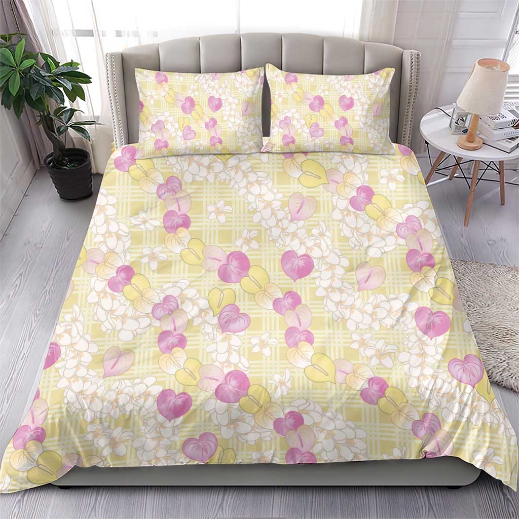 Anthurium Plumeria Lei Pastel Bedding Set Yellow Hawaiian Splendid Palaka LT01 - Polynesian Pride