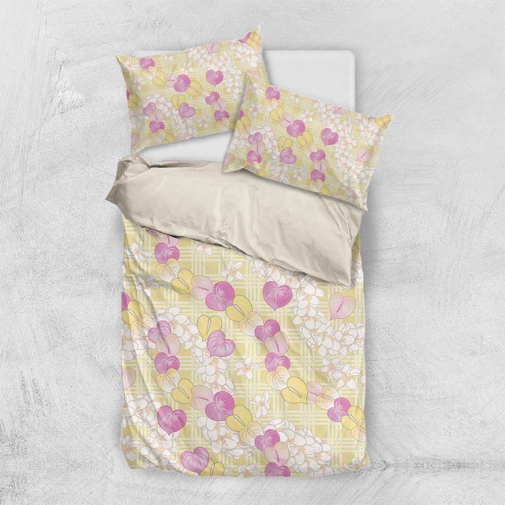 Anthurium Plumeria Lei Pastel Bedding Set Yellow Hawaiian Splendid Palaka LT01 US Twin 172cm x 218cm Yellow - Polynesian Pride
