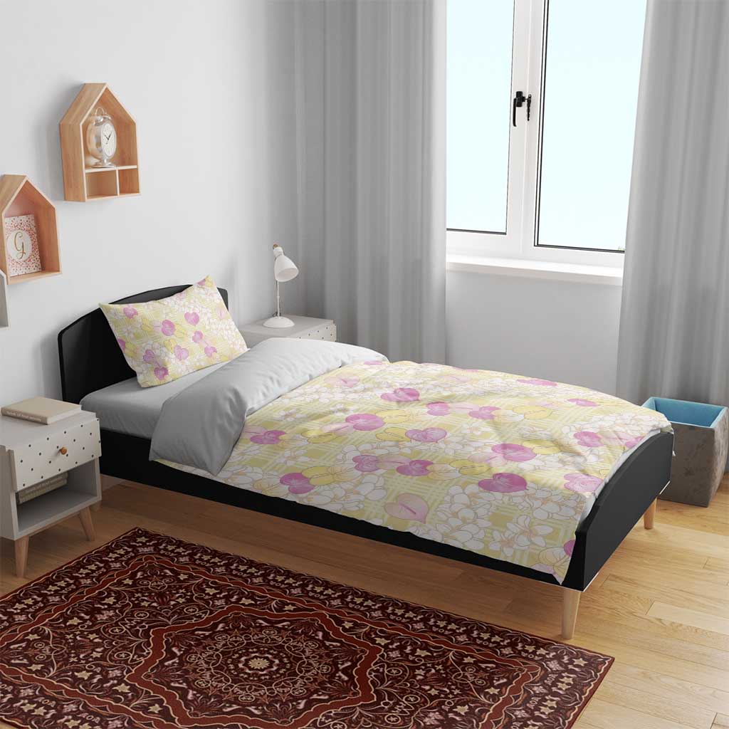 Anthurium Plumeria Lei Pastel Bedding Set Yellow Hawaiian Splendid Palaka LT01 - Polynesian Pride