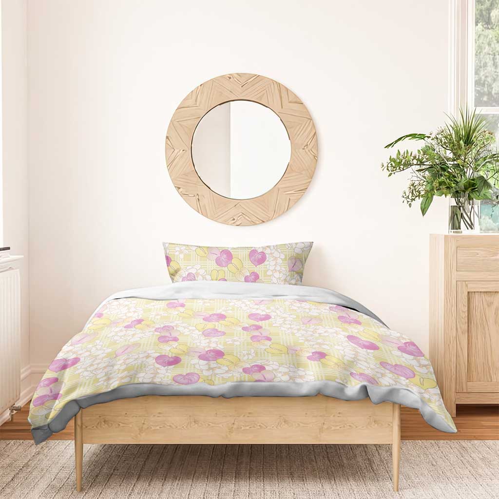 Anthurium Plumeria Lei Pastel Bedding Set Yellow Hawaiian Splendid Palaka LT01 - Polynesian Pride