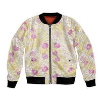 Anthurium Plumeria Lei Pastel Bomber Jacket Yellow Hawaiian Splendid Palaka LT01 Unisex Yellow - Polynesian Pride