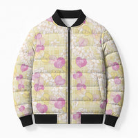 Anthurium Plumeria Lei Pastel Bomber Puffer Jacket Yellow Hawaiian Splendid Palaka LT01 Unisex Yellow - Polynesian Pride