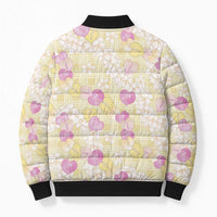 Anthurium Plumeria Lei Pastel Bomber Puffer Jacket Yellow Hawaiian Splendid Palaka LT01 - Polynesian Pride