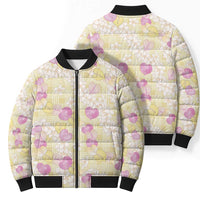 Anthurium Plumeria Lei Pastel Bomber Puffer Jacket Yellow Hawaiian Splendid Palaka LT01 - Polynesian Pride