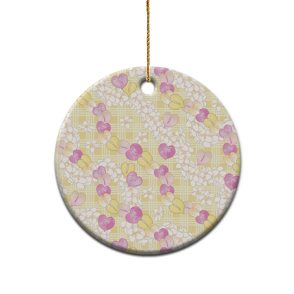 Anthurium Plumeria Lei Pastel Ceramic Ornament Yellow Hawaiian Splendid Palaka LT01 - Polynesian Pride