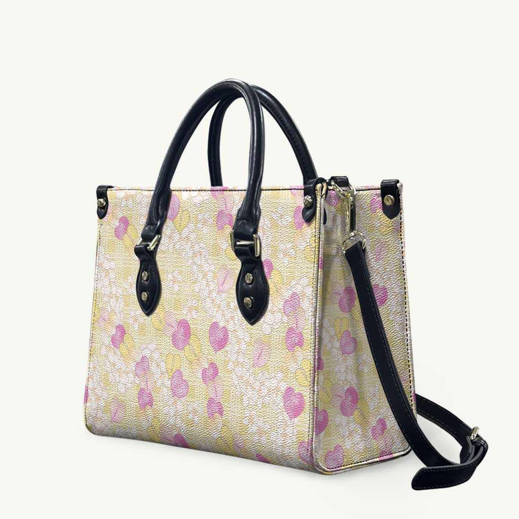 Anthurium Plumeria Lei Pastel Leather Bag Yellow Hawaiian Splendid Palaka LT01 Yellow - Polynesian Pride