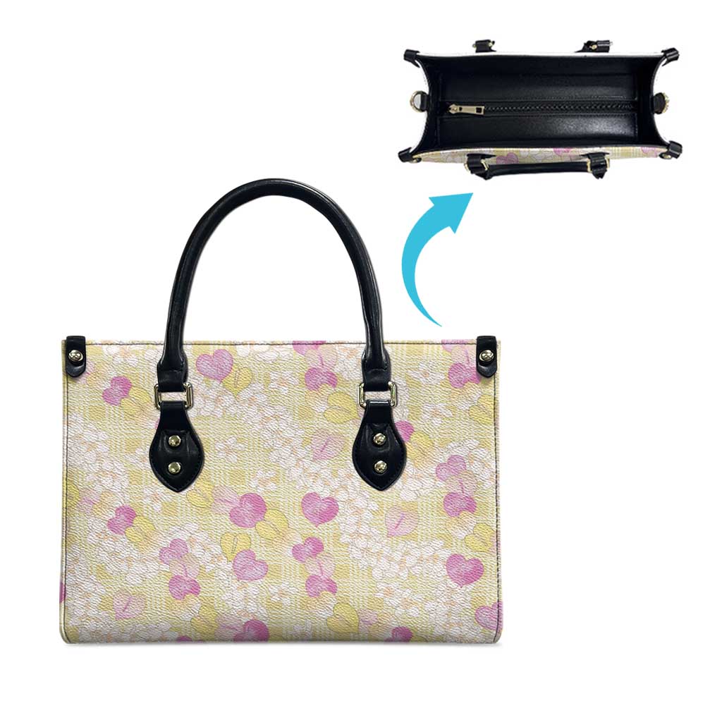 Anthurium Plumeria Lei Pastel Leather Bag Yellow Hawaiian Splendid Palaka LT01 - Polynesian Pride