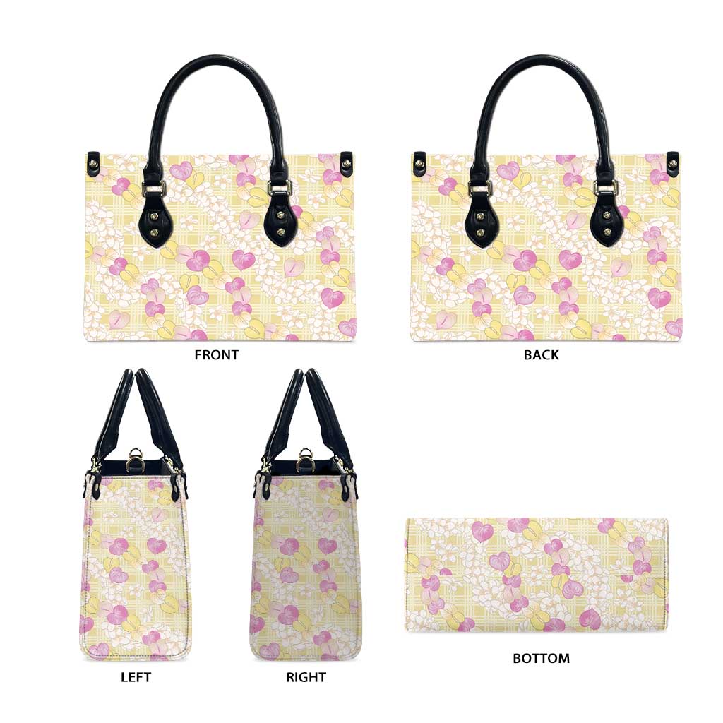 Anthurium Plumeria Lei Pastel Leather Bag Yellow Hawaiian Splendid Palaka LT01 - Polynesian Pride