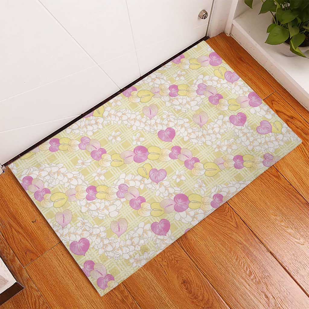 Anthurium Plumeria Lei Pastel Rubber Doormat Yellow Hawaiian Splendid Palaka LT01 - Polynesian Pride