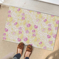 Anthurium Plumeria Lei Pastel Rubber Doormat Yellow Hawaiian Splendid Palaka LT01 - Polynesian Pride
