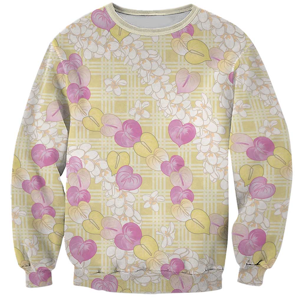 Anthurium Plumeria Lei Pastel Sweatshirt Yellow Hawaiian Splendid Palaka LT01 Unisex Yellow - Polynesian Pride