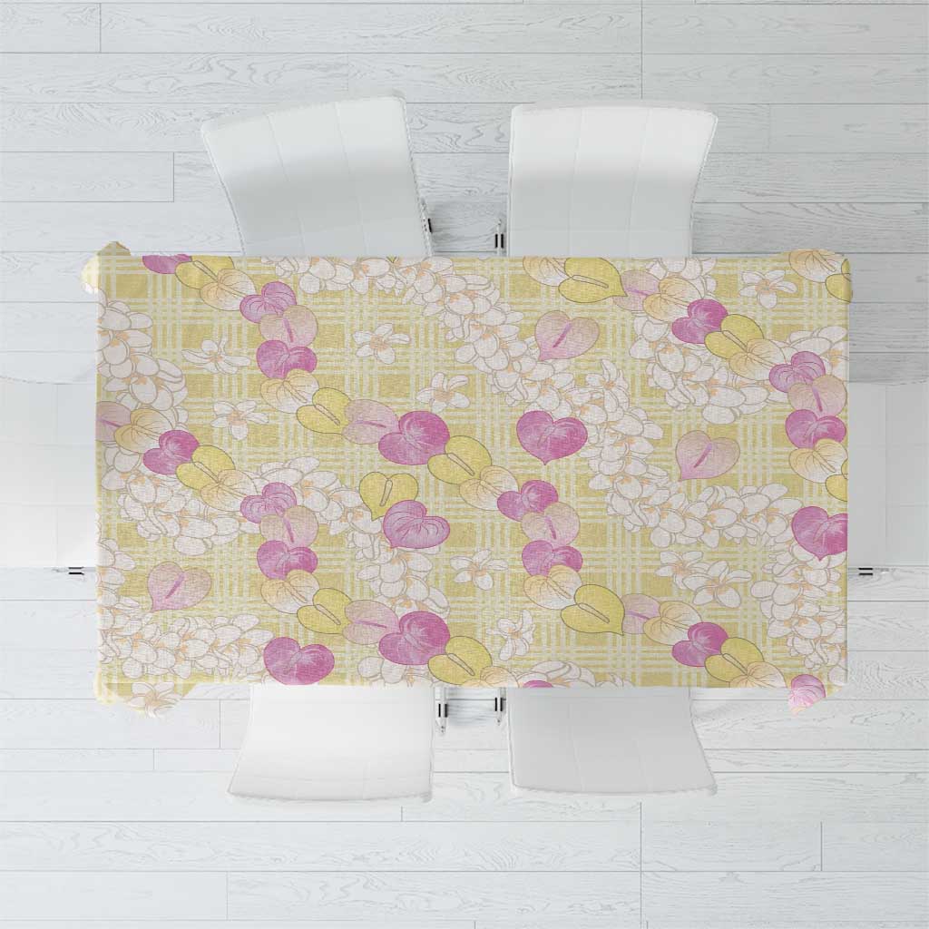 Anthurium Plumeria Lei Pastel Tablecloth Yellow Hawaiian Splendid Palaka LT01 Yellow - Polynesian Pride