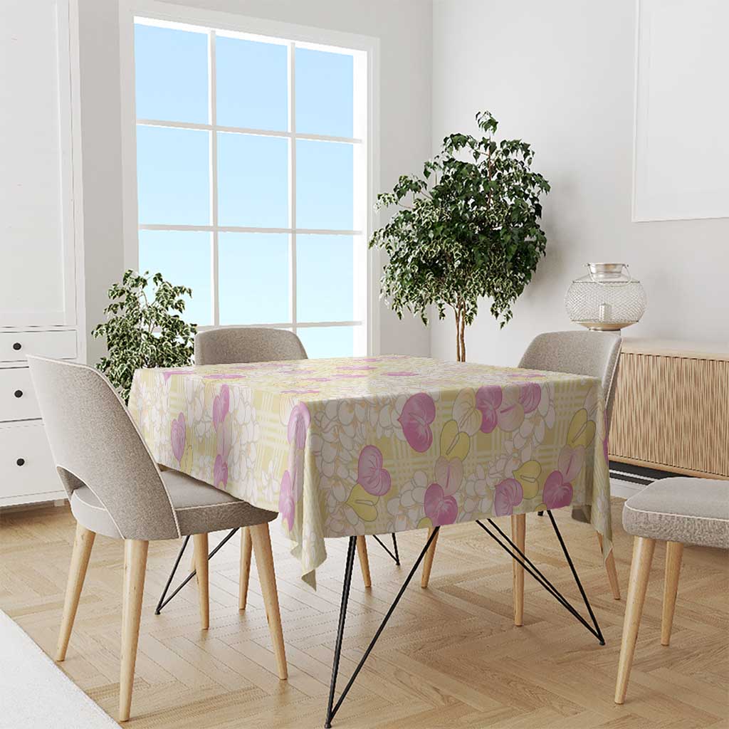 Anthurium Plumeria Lei Pastel Tablecloth Yellow Hawaiian Splendid Palaka LT01 - Polynesian Pride