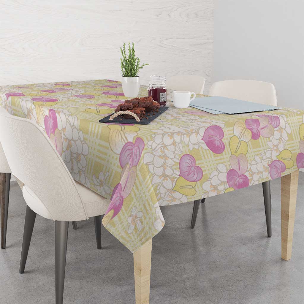 Anthurium Plumeria Lei Pastel Tablecloth Yellow Hawaiian Splendid Palaka LT01 - Polynesian Pride