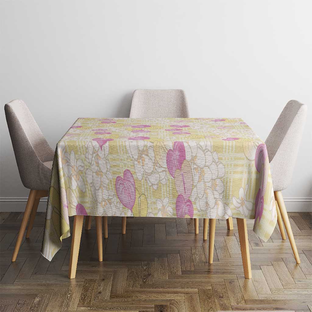 Anthurium Plumeria Lei Pastel Tablecloth Yellow Hawaiian Splendid Palaka LT01 - Polynesian Pride