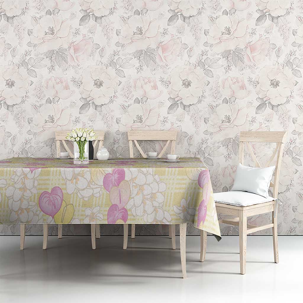Anthurium Plumeria Lei Pastel Tablecloth Yellow Hawaiian Splendid Palaka LT01 - Polynesian Pride