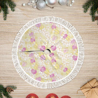 Anthurium Plumeria Lei Pastel Tree Skirt Yellow Hawaiian Splendid Palaka LT01 Fringed Yellow - Polynesian Pride