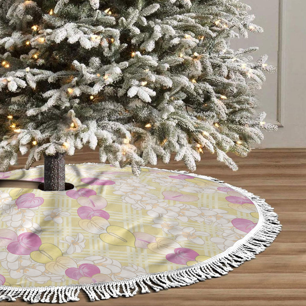 Anthurium Plumeria Lei Pastel Tree Skirt Yellow Hawaiian Splendid Palaka LT01 - Polynesian Pride
