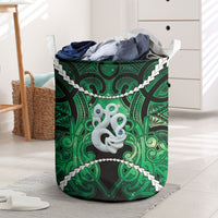 Maori Matariki Manaia Kakariki Laundry Basket Maori Kowhaiwhai Pattern Galaxy LT01 Green - Polynesian Pride