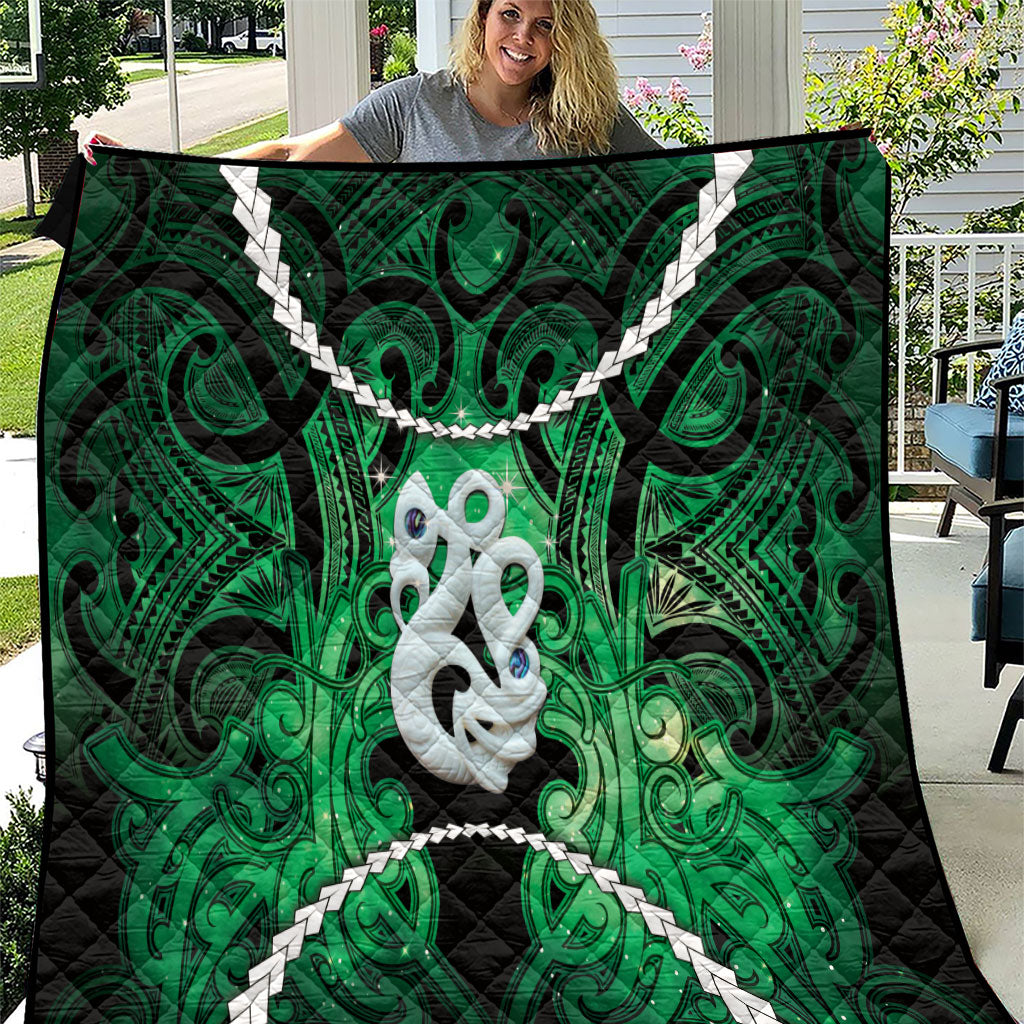 Maori Matariki Manaia Kakariki Quilt Maori Kowhaiwhai Pattern Galaxy LT01 Green - Polynesian Pride