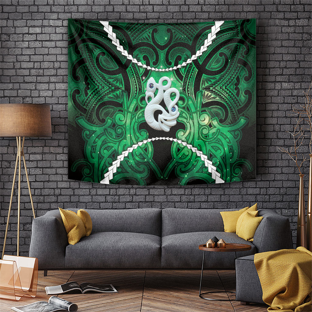 Maori Matariki Manaia Kakariki Tapestry Maori Kowhaiwhai Pattern Galaxy LT01 Green - Polynesian Pride