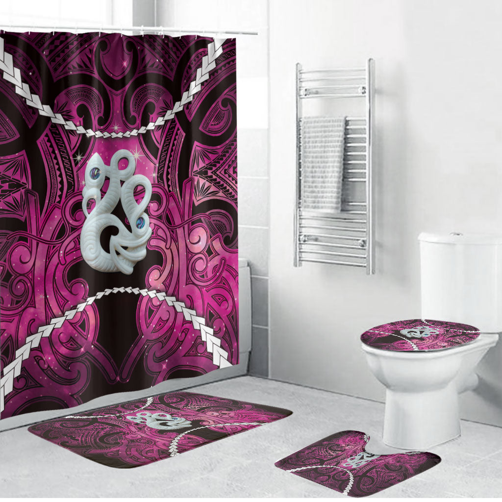 Maori Matariki Manaia Mawhero Bathroom Set Maori Kowhaiwhai Pattern Galaxy LT01 Bathroom Set (4 pcs) Pink - Polynesian Pride
