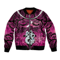 Personalised Maori Matariki Manaia Mawhero Bomber Jacket Maori Kowhaiwhai Pattern Galaxy LT01 Unisex Pink - Polynesian Pride