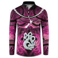 Personalised Maori Matariki Manaia Mawhero Button Sweatshirt Maori Kowhaiwhai Pattern Galaxy LT01 Pink - Polynesian Pride