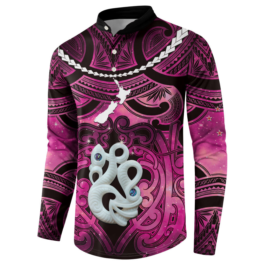 Personalised Maori Matariki Manaia Mawhero Button Sweatshirt Maori Kowhaiwhai Pattern Galaxy LT01 - Polynesian Pride