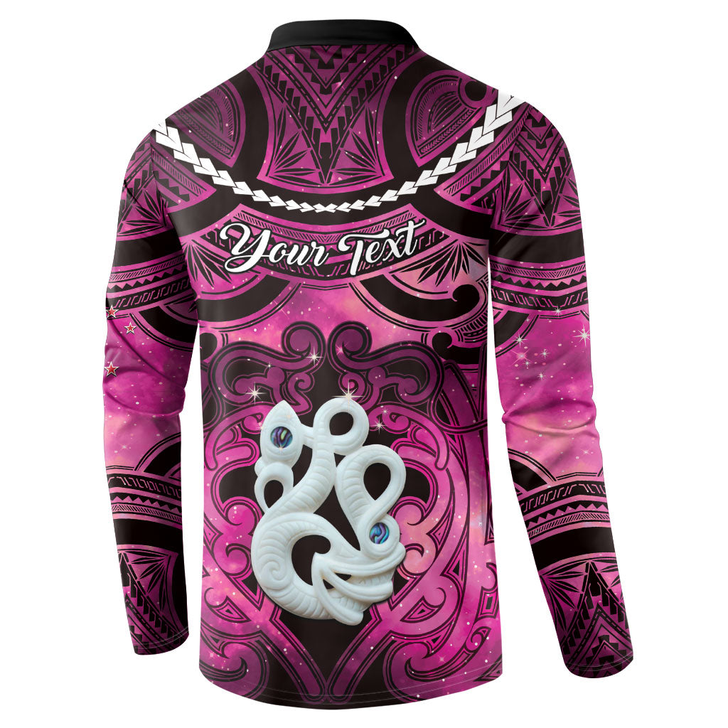 Personalised Maori Matariki Manaia Mawhero Button Sweatshirt Maori Kowhaiwhai Pattern Galaxy LT01 - Polynesian Pride